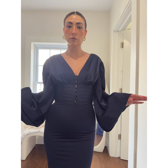 Club L London “Helsinki” Navy Satin Maxi Dress (UK 8 / US 4) - Picture 3 of 6